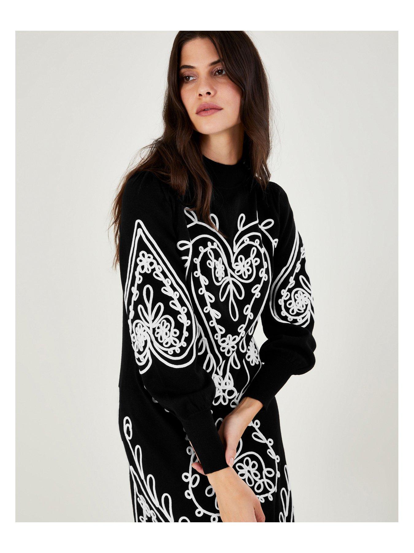  image of monsoon-heart-cornelli-knitted-dress-black