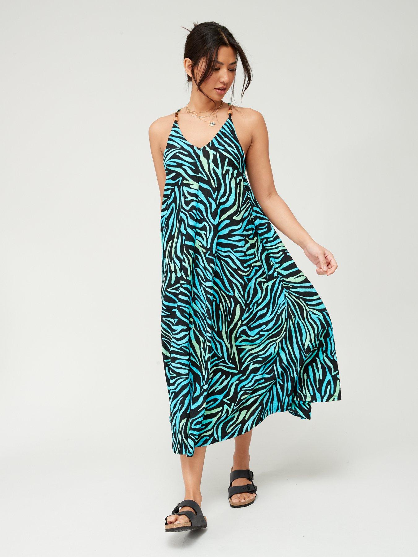 V by Very Crinkle Beaded Strap Midaxi Swing Dress Multi