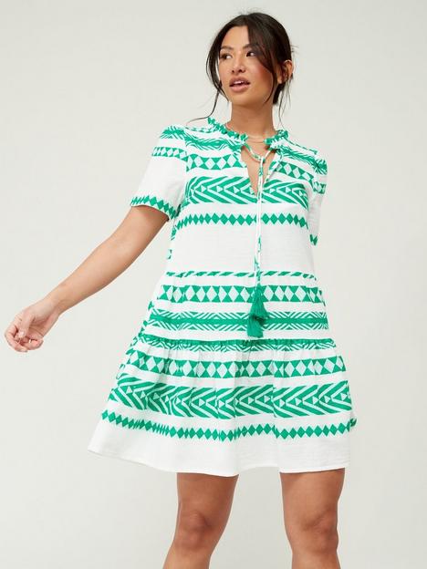 v-by-very-frill-hem-tassel-detail-jacquard-beach-mini-dress