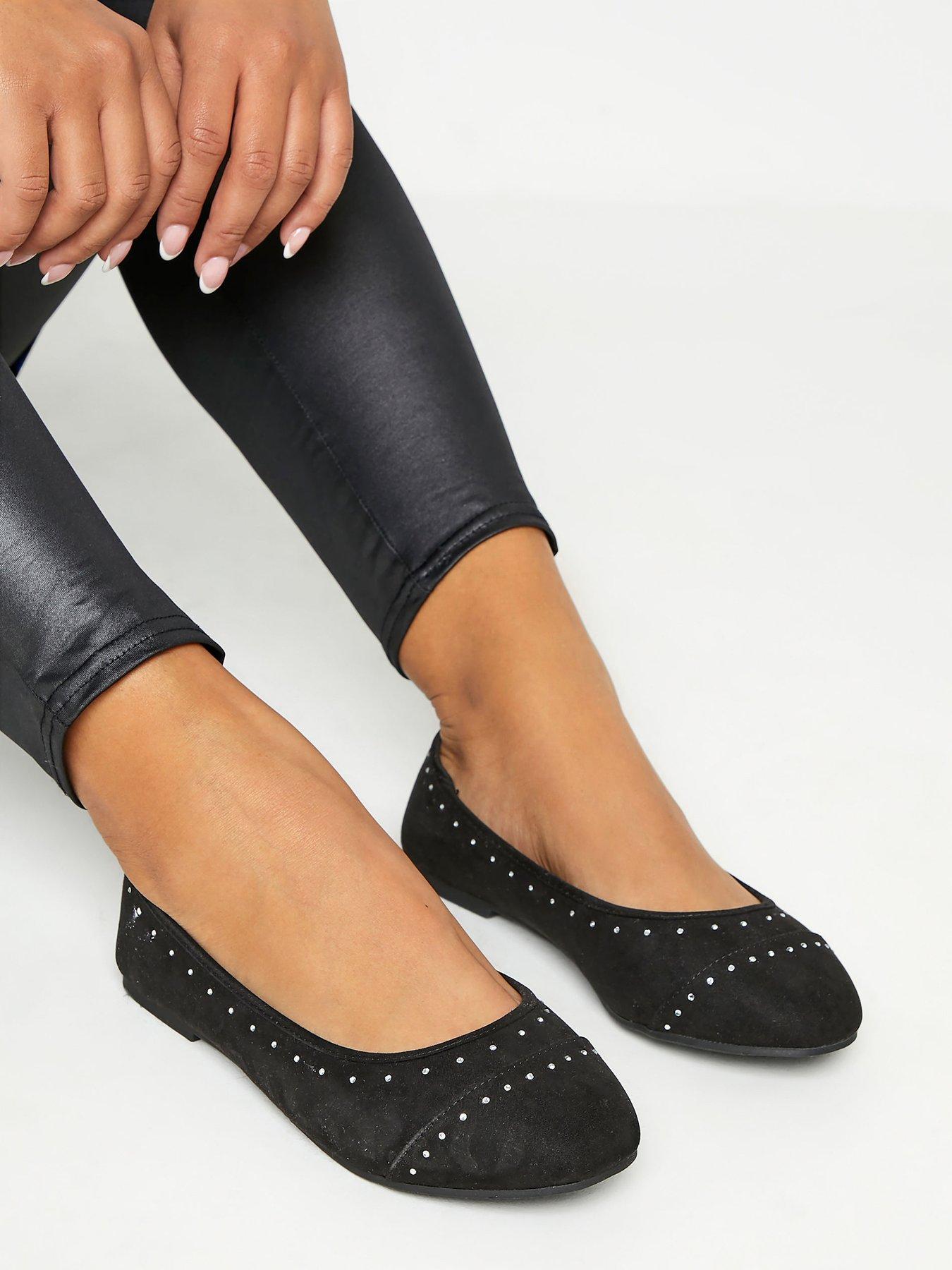 Image 4 of 4 of Yours Wide Diamante Ballerina&nbsp;- Black