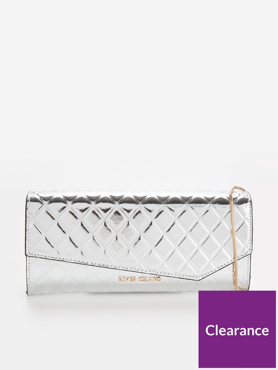 front image of river-island-quiltednbspasymmetric-clutch-bag-silver