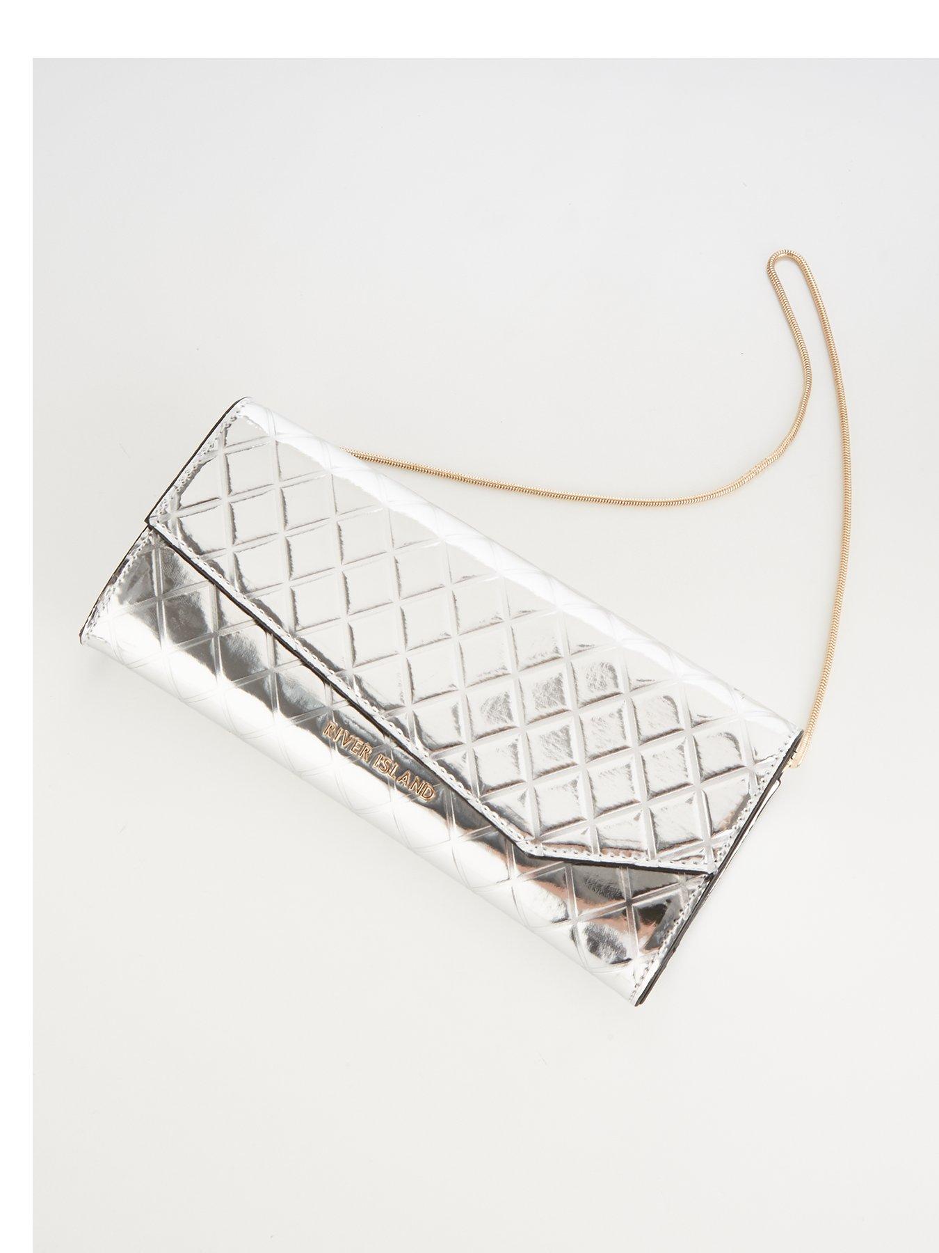  image of river-island-quiltednbspasymmetric-clutch-bag-silver