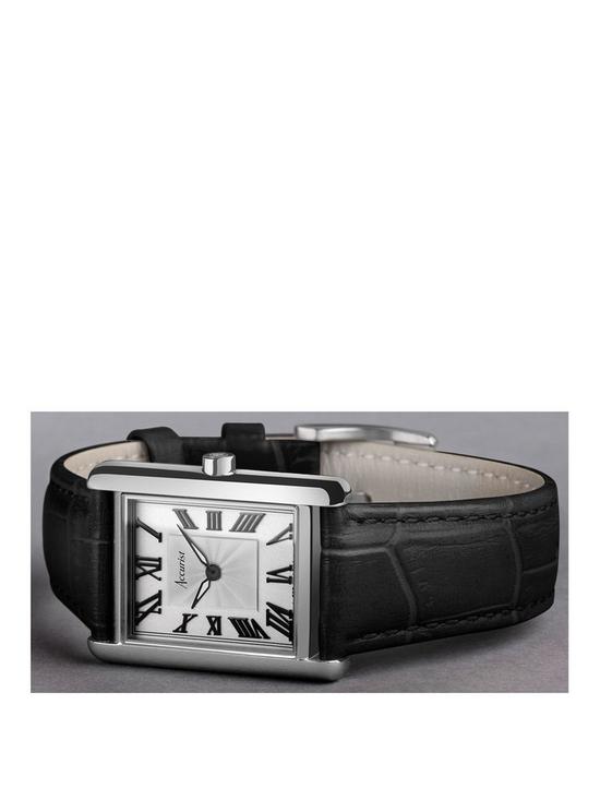 stillFront image of accurist-rectangle-womens-black-leather-strap-analogue-watch