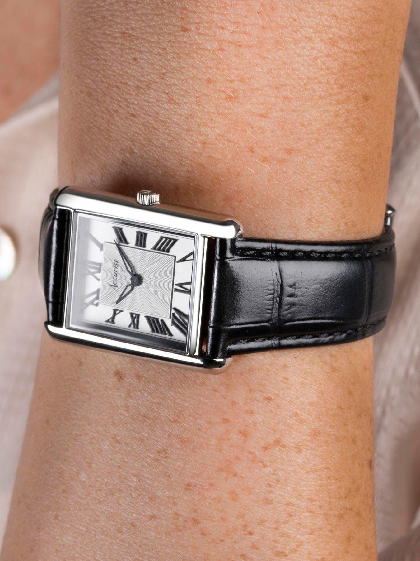 Women's rectangle watch hot sale leather strap