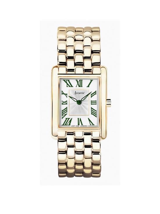 front image of accurist-rectangle-womens-gold-stainless-steel-bracelet-analogue-watch