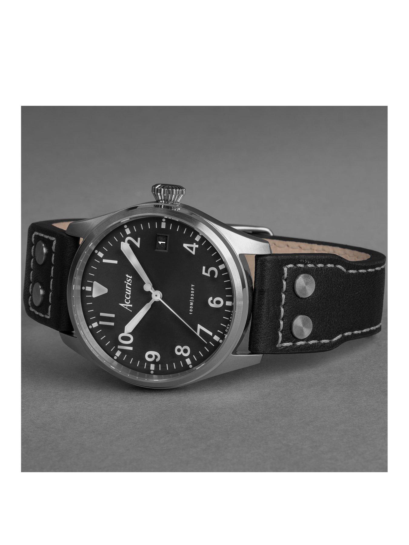 Accurist men's black on sale leather strap watch