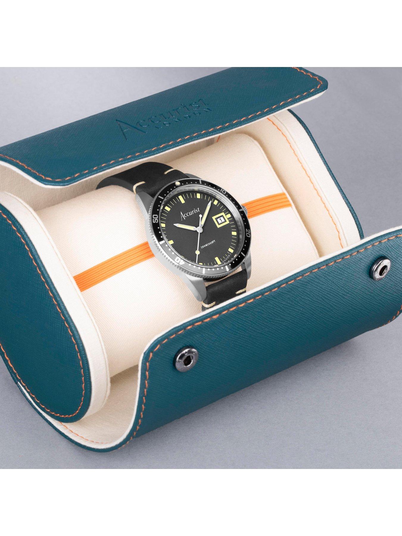  image of accurist-dive-mens-black-leather-strap-analogue-watch