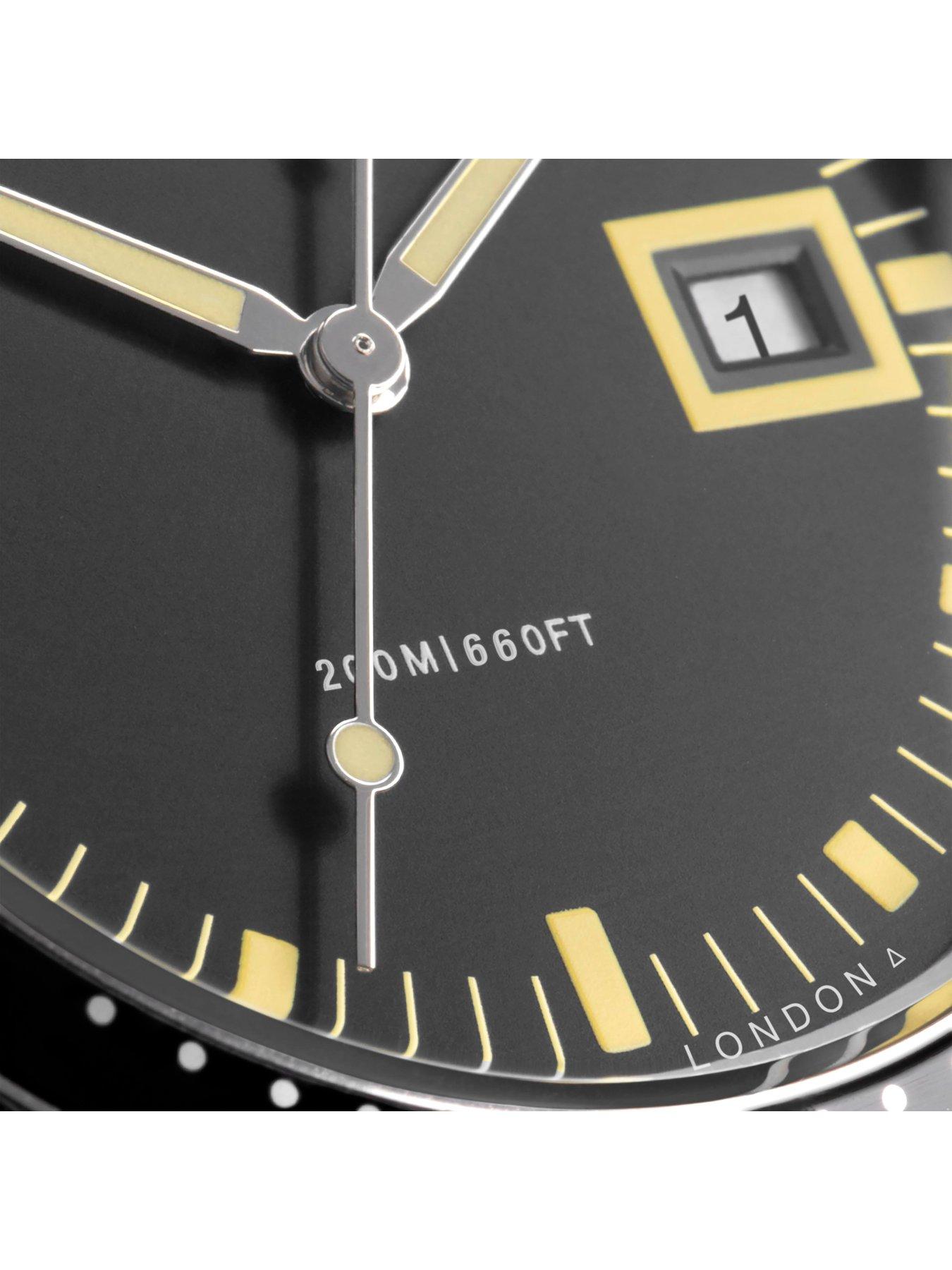  image of accurist-dive-mens-black-leather-strap-analogue-watch