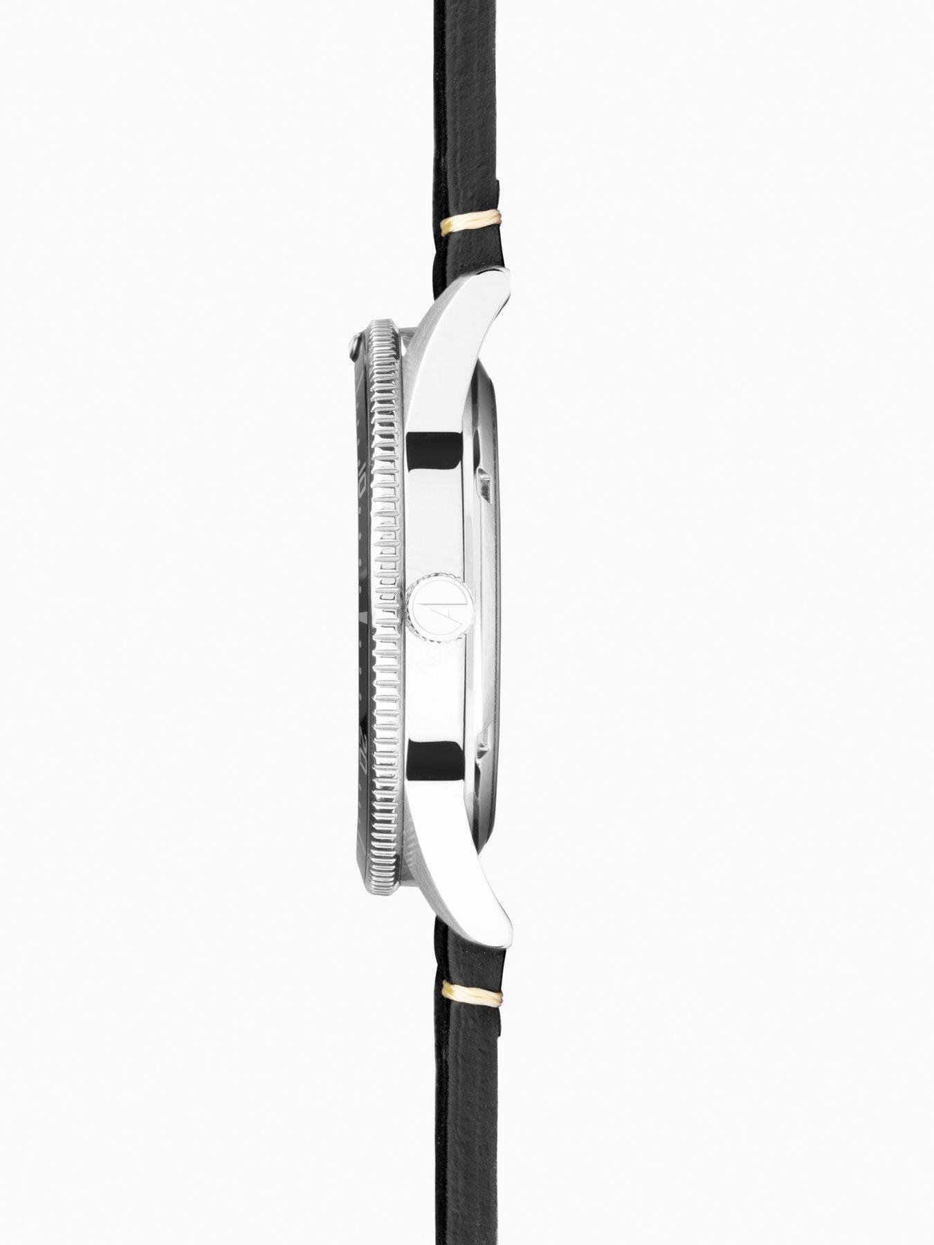  image of accurist-dive-mens-black-leather-strap-analogue-watch
