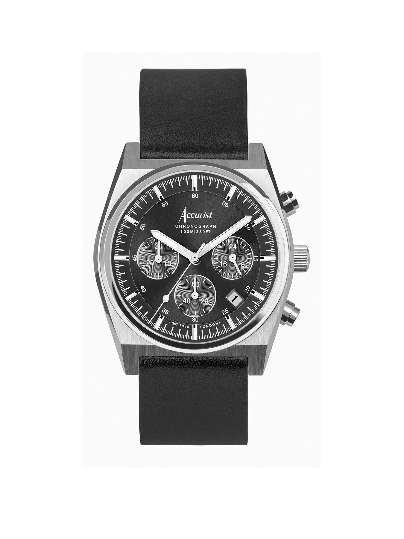 undefined Origin Mens Black Leather Strap Chronograph Watch