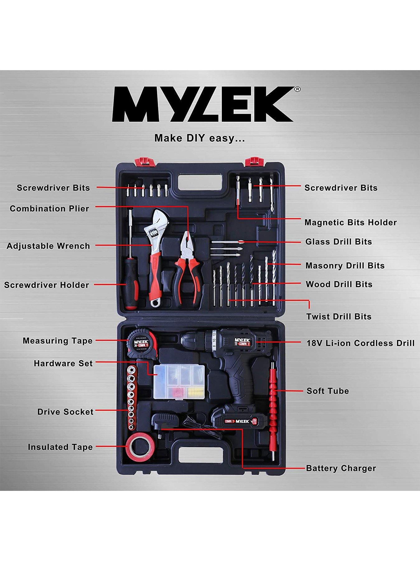 Mylek Cordless Drill Set 18V with 90Piece Tool Kit and Case
