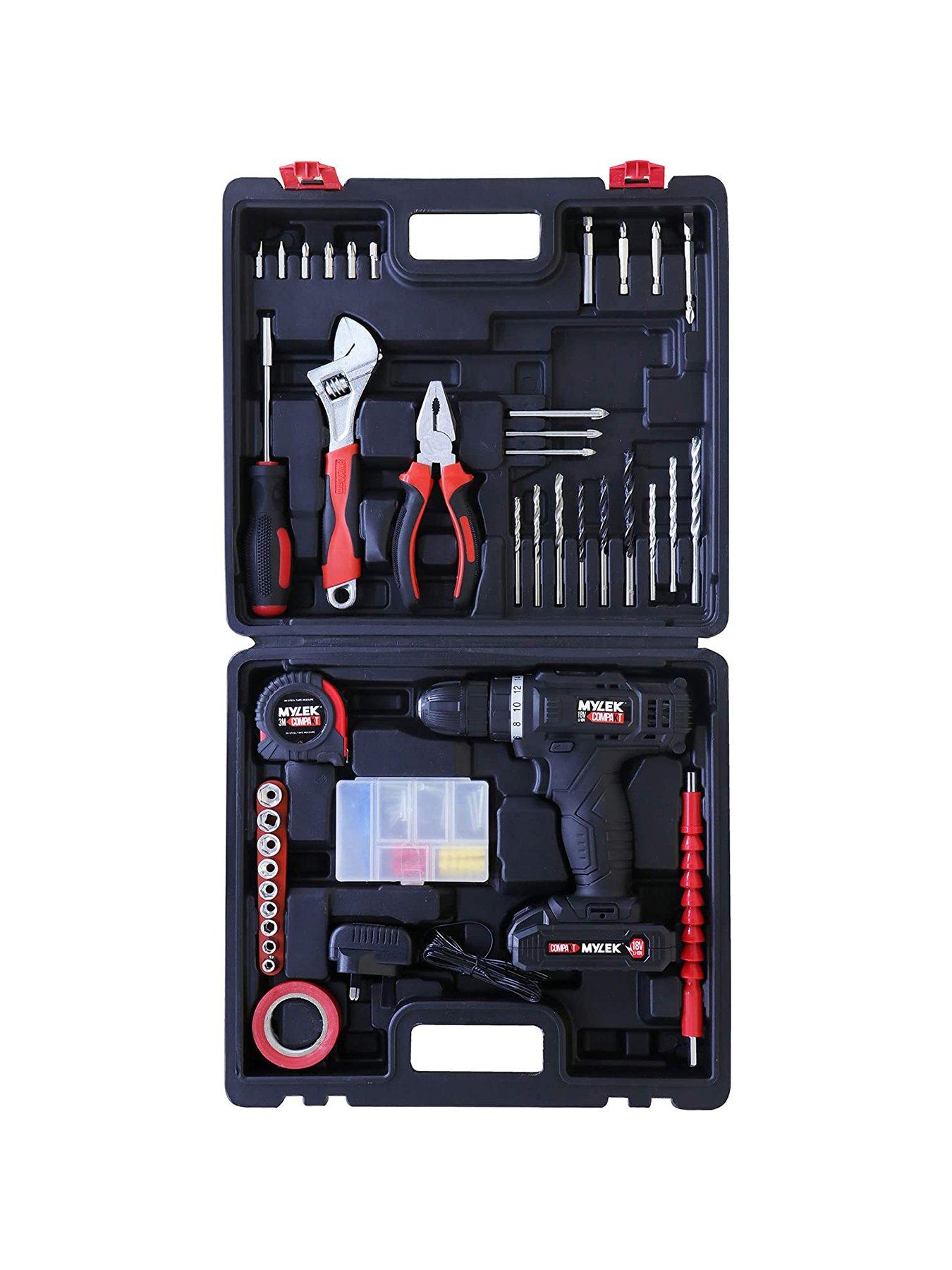  image of mylek-cordless-drill-set-18v-withnbsp90-piece-tool-kit-and-case
