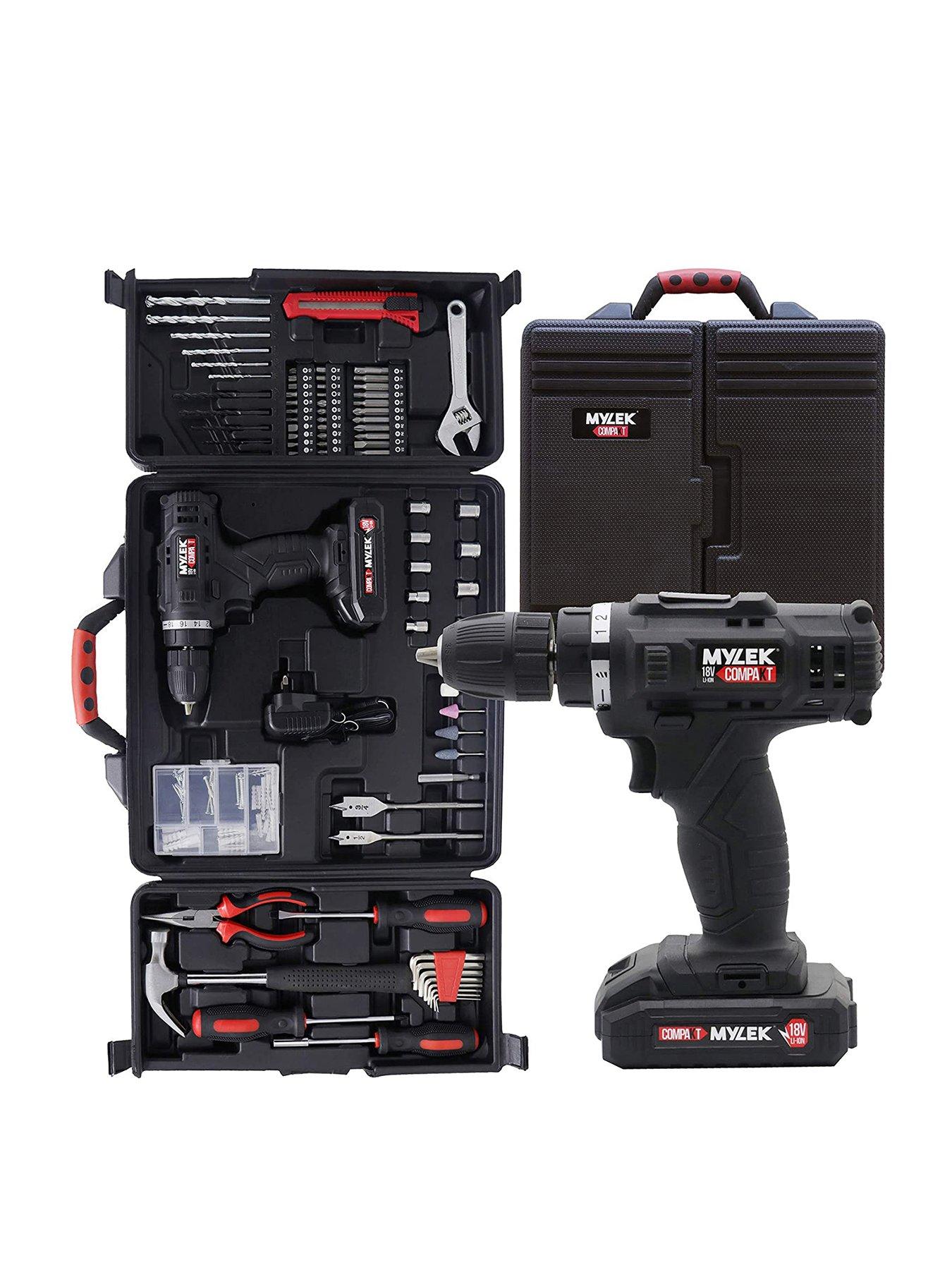 Image 1 of 7 of Mylek 18V Cordless Drill with 130 Piece Tool Set and Case