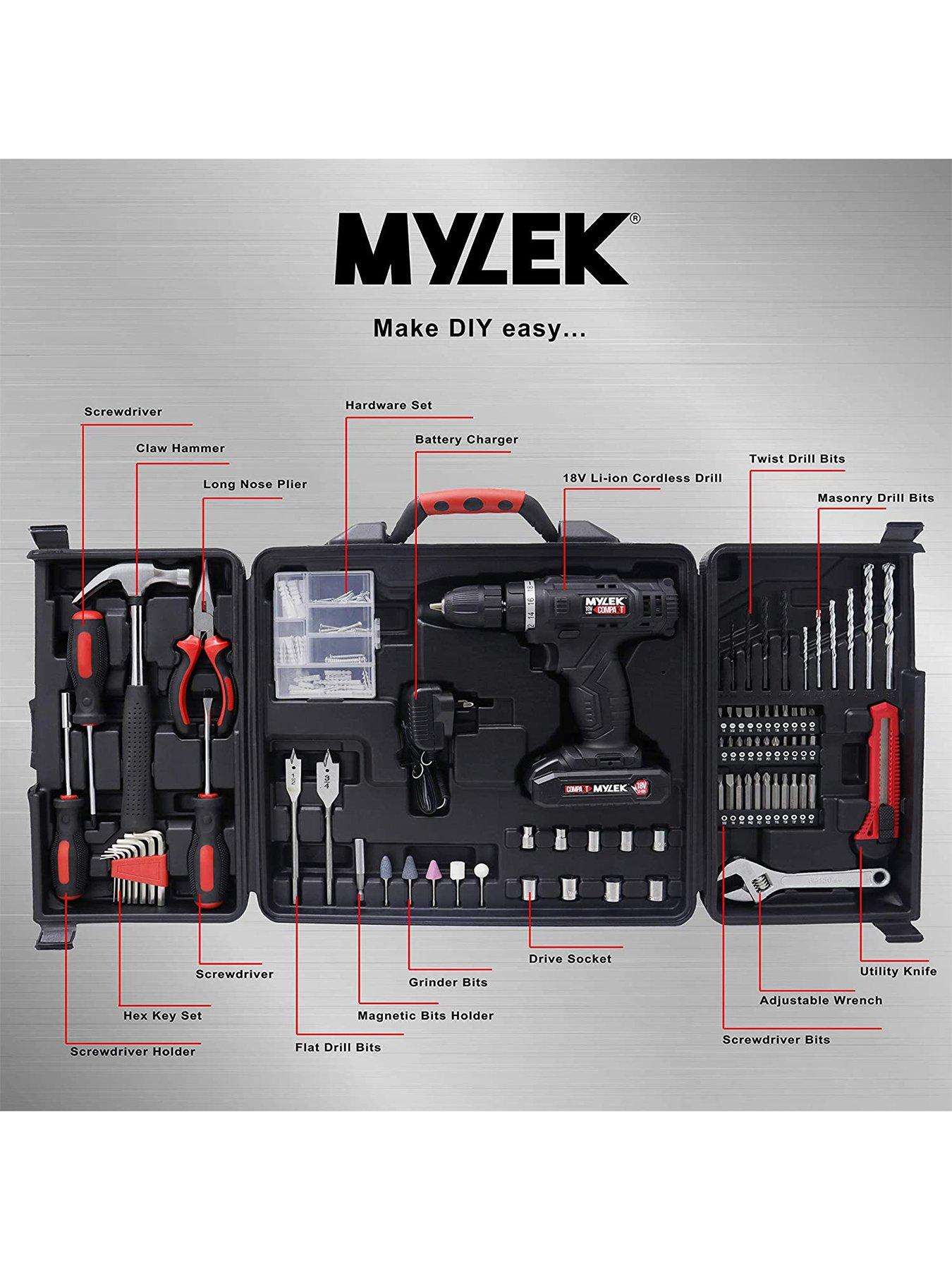 Image 2 of 7 of Mylek 18V Cordless Drill with 130 Piece Tool Set and Case