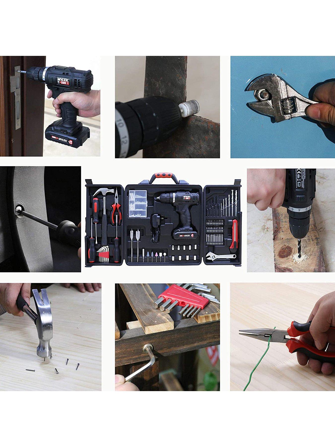 Image 4 of 7 of Mylek 18V Cordless Drill with 130 Piece Tool Set and Case