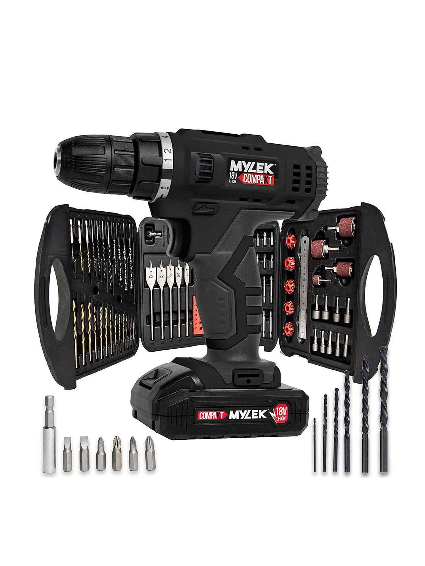 Mylek 18V Cordless Drill with 131-Piece Tool Set and Case