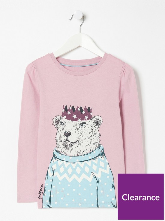 front image of fatface-girls-perry-polar-bear-long-sleeve-t-shirt-purple