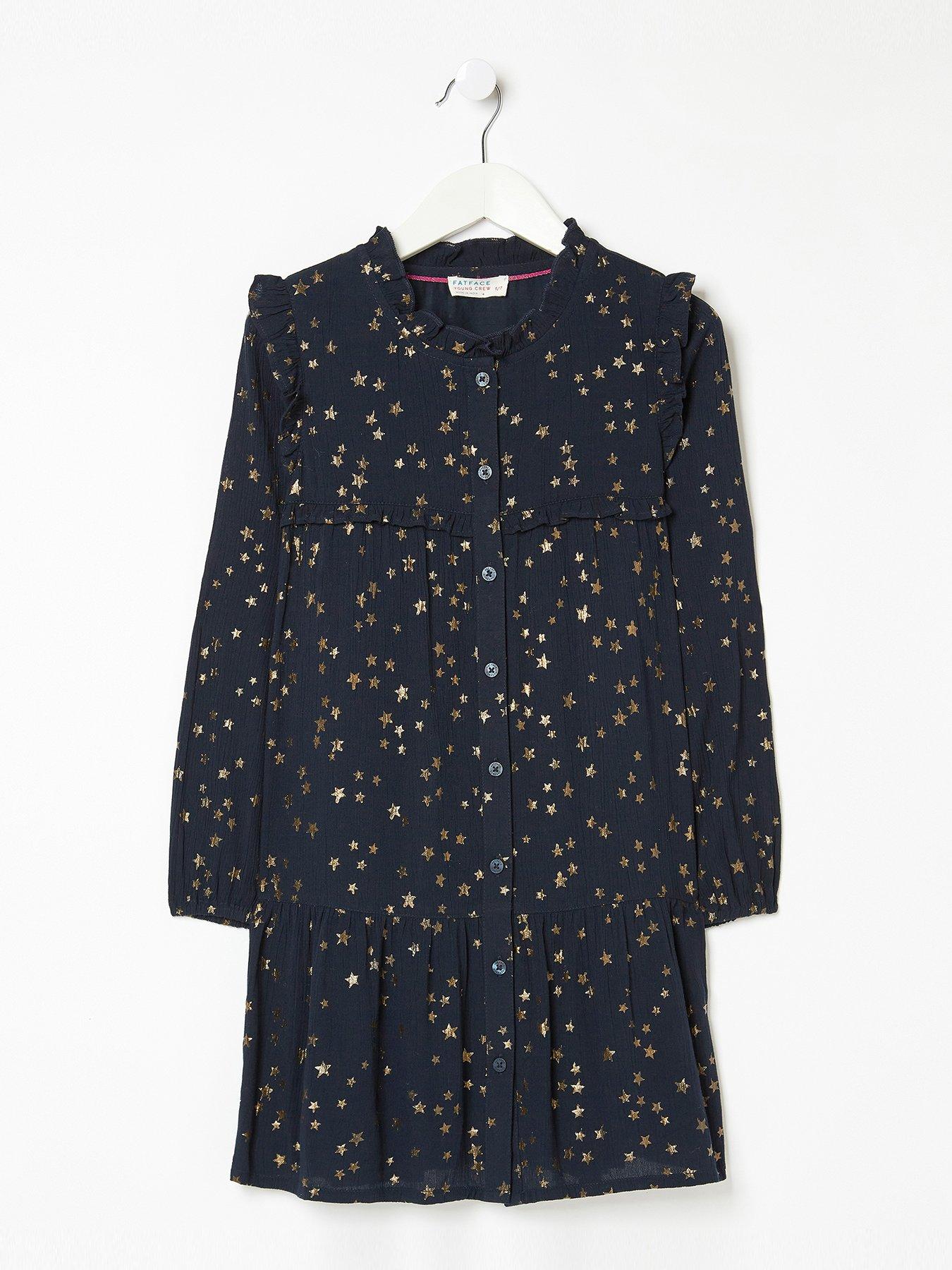 FatFace Girls Grace Star Foil Dress - Navy | littlewoods.com