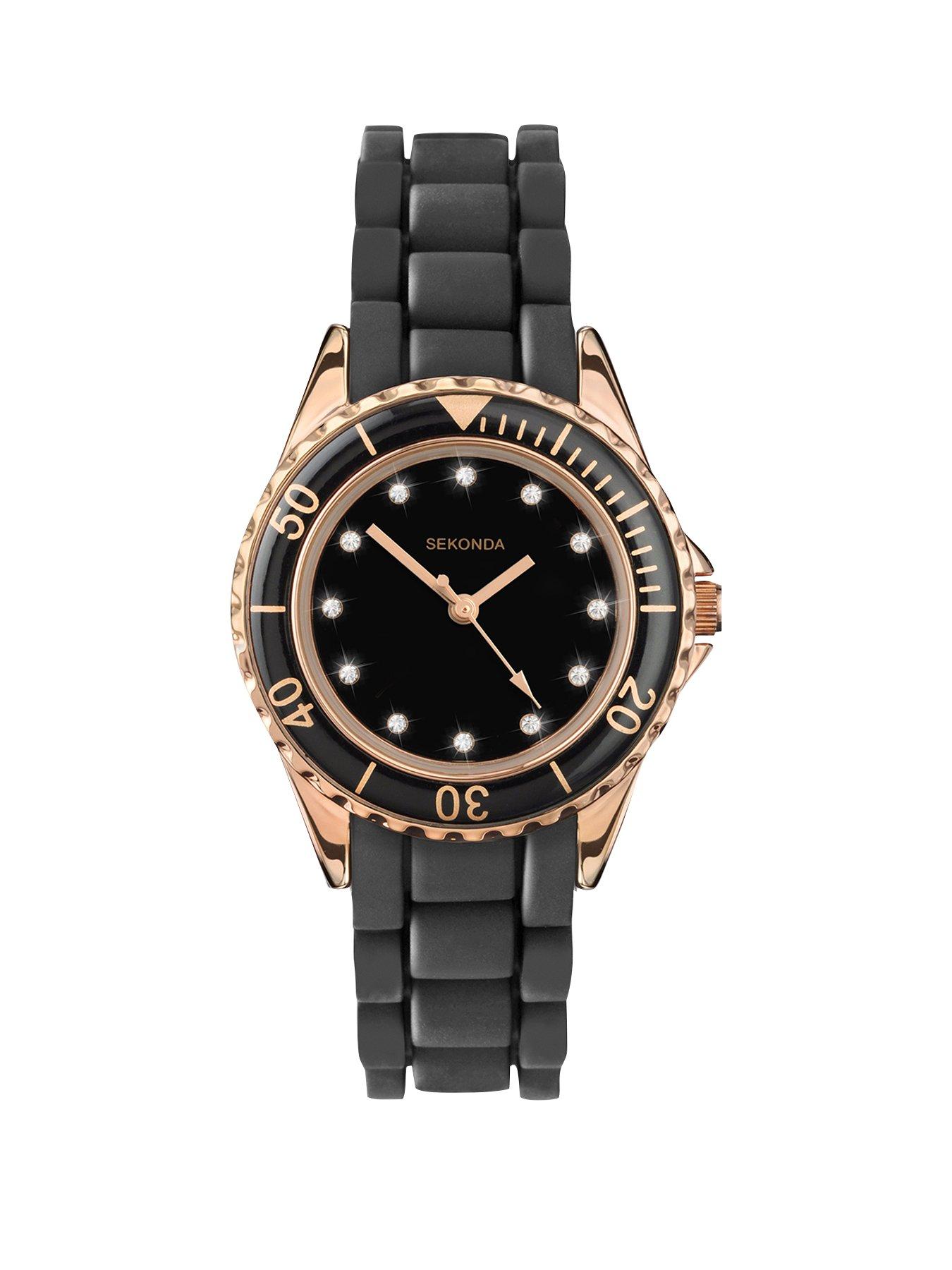 Sekonda Ladies Black Silicone Strap with Black Dial Watch