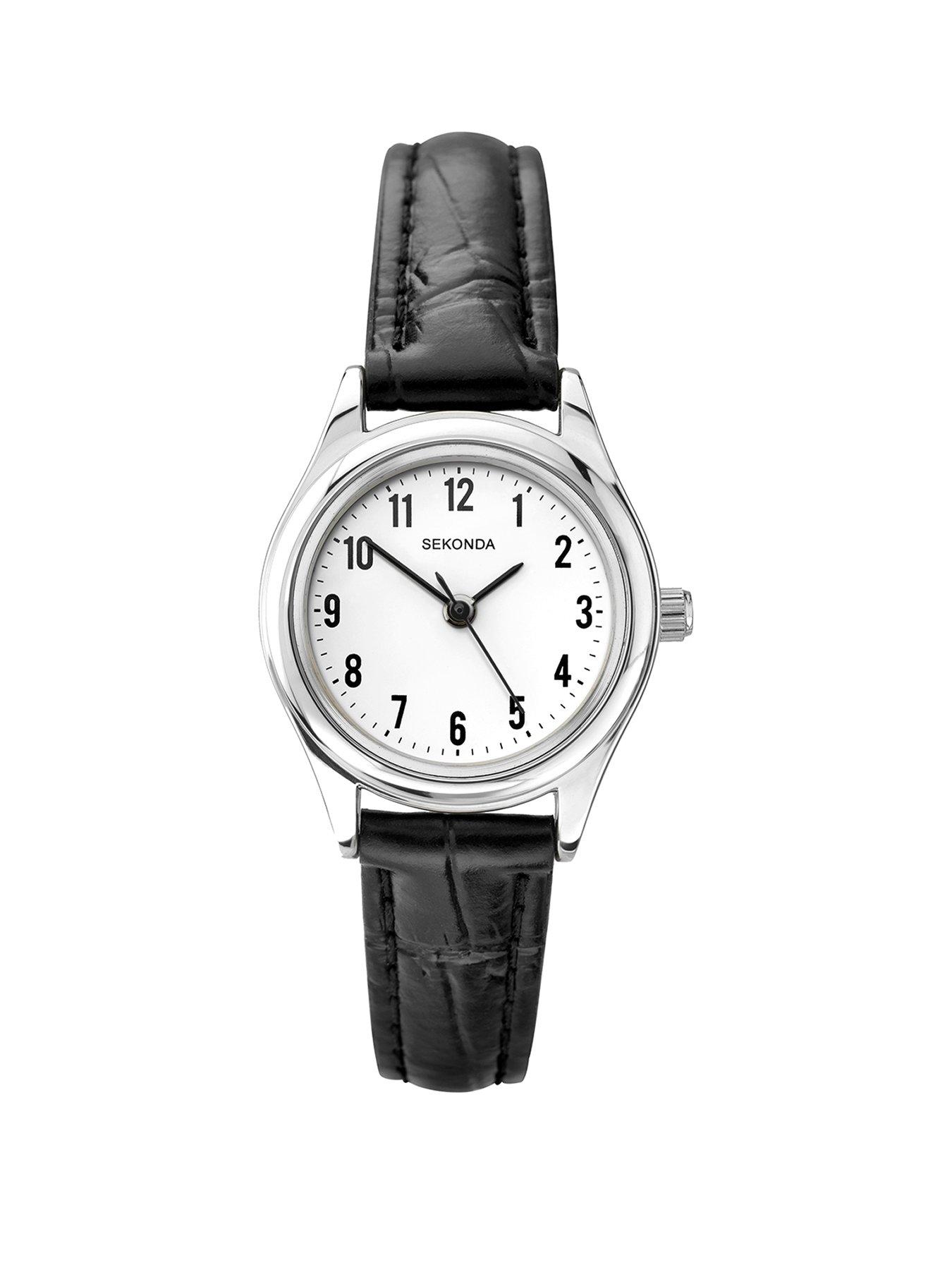 Image 1 of 6 of Sekonda Ladies Easy Reader Black Leather Upper Strap with White Dial Watch