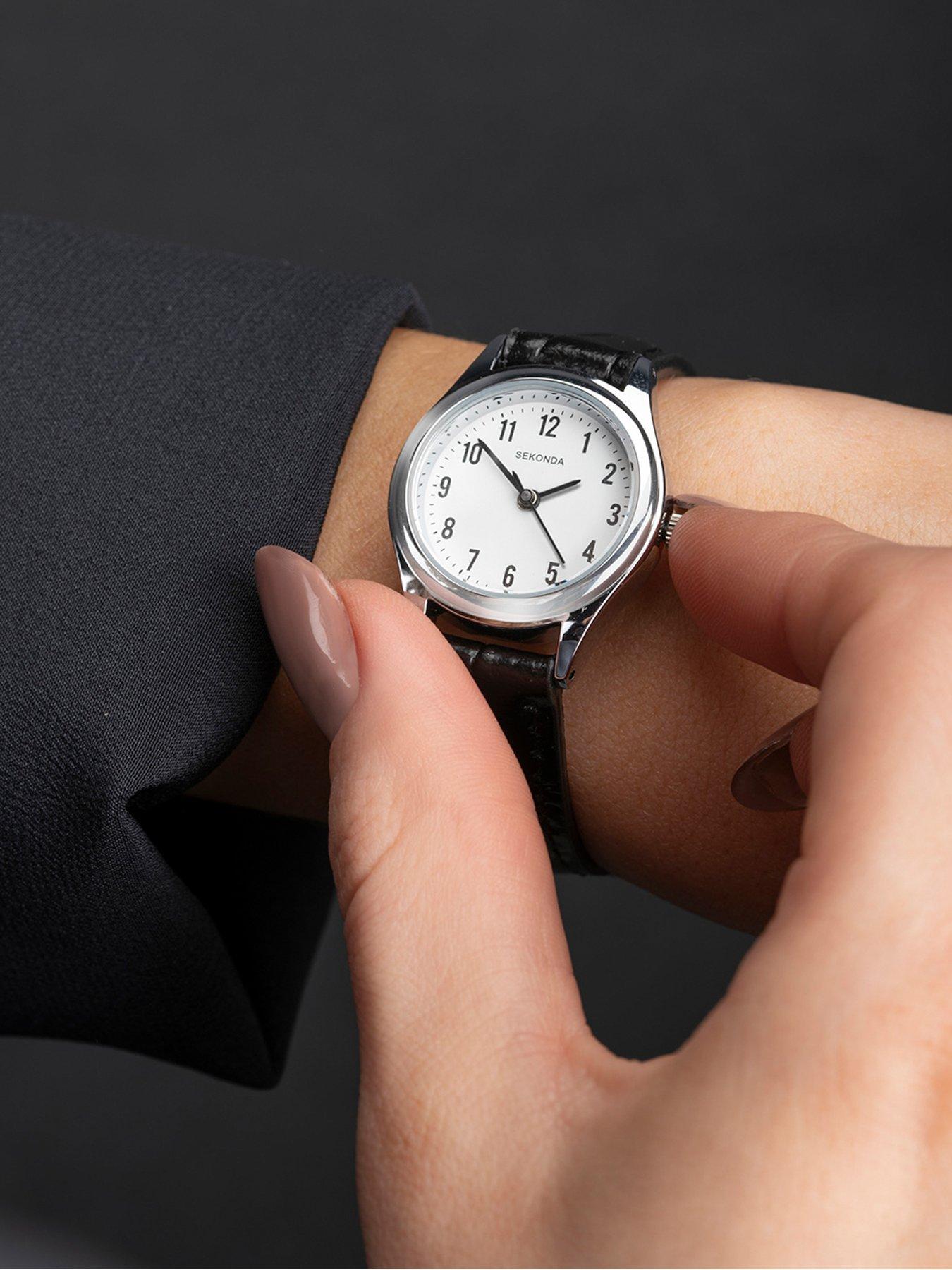 Image 2 of 6 of Sekonda Ladies Easy Reader Black Leather Upper Strap with White Dial Watch