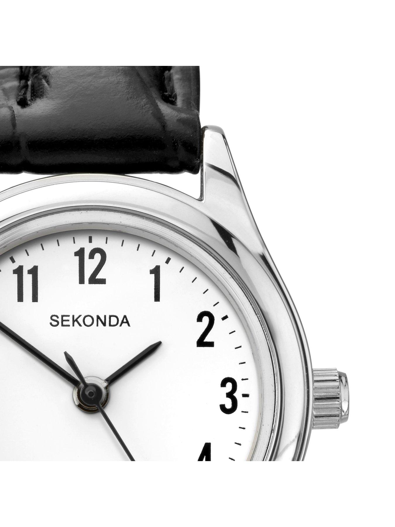 Image 3 of 6 of Sekonda Ladies Easy Reader Black Leather Upper Strap with White Dial Watch