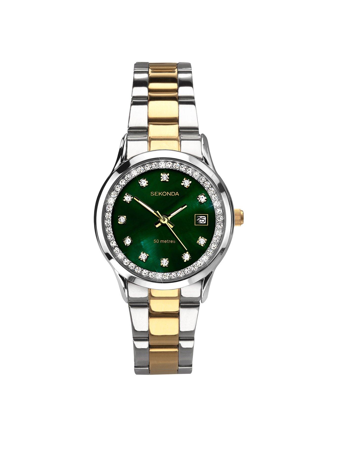 undefined Ladies Victoria Two Tone Stainless Steel Bracelet with Green Dial Watch