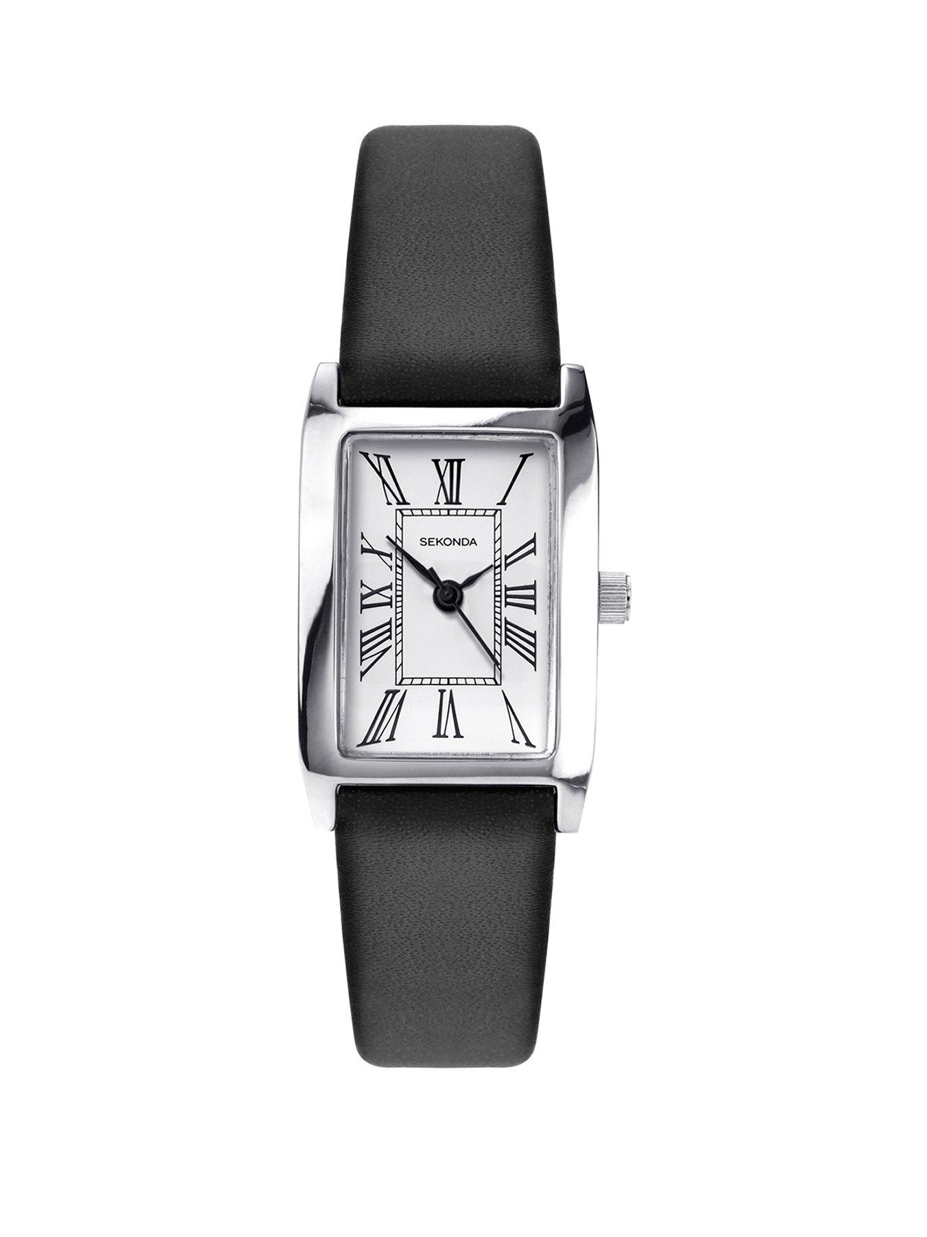 undefined Ladies Black Leather Strap with White Dial Watch