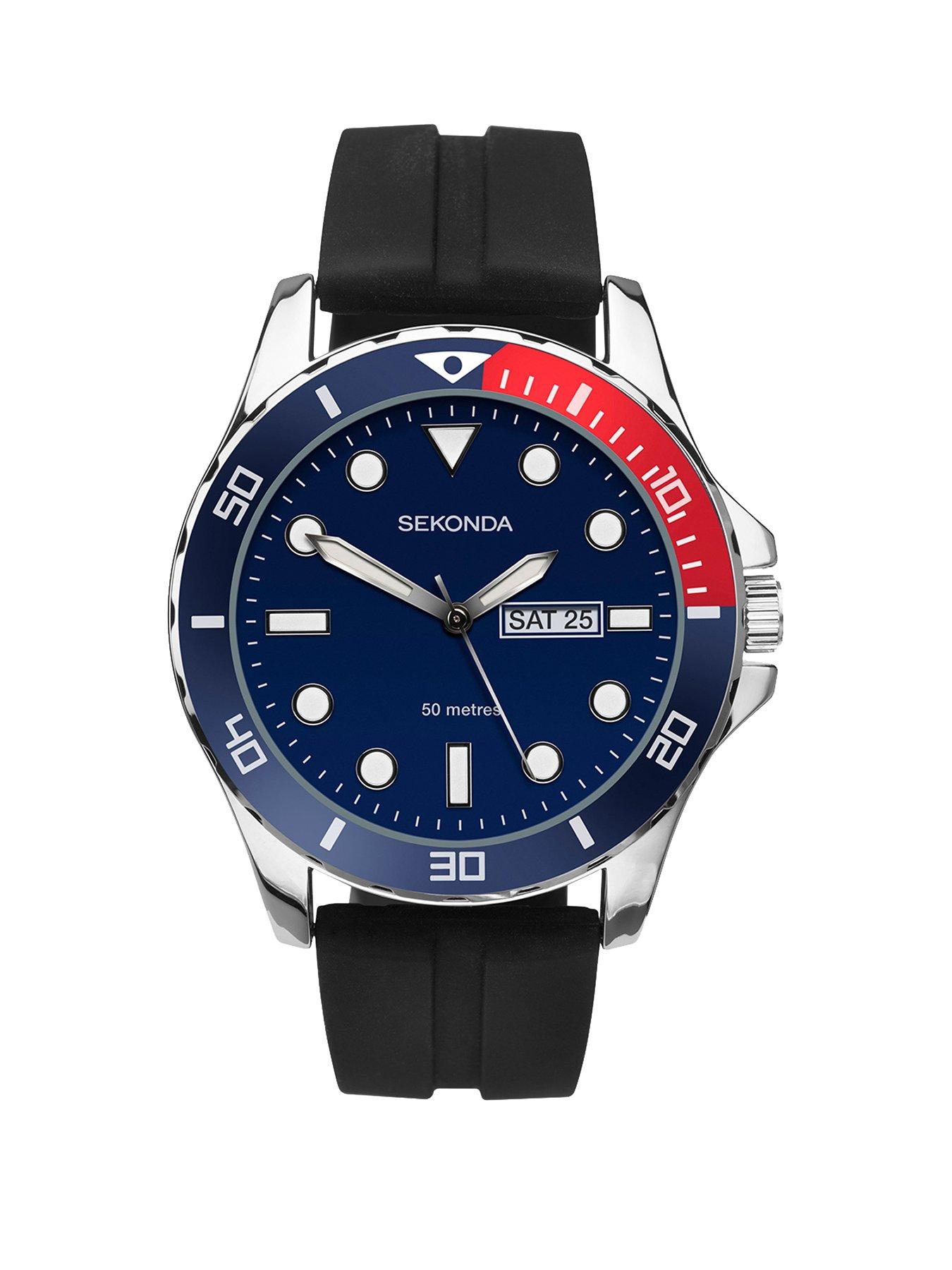 Men s Tidal Black Rubber Strap with Blue Dial Watch