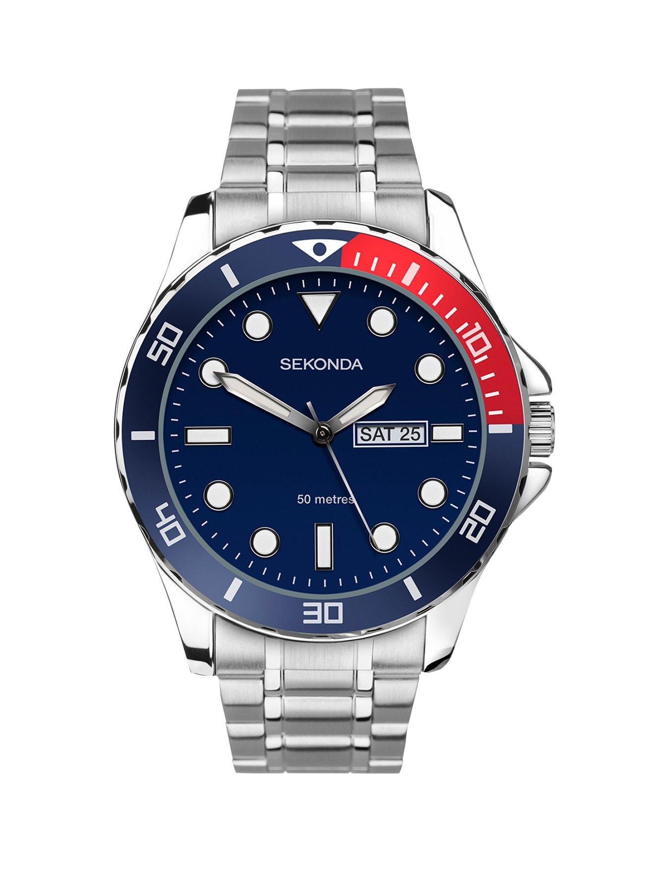 undefined Men's Tidal Silver Stainless Steel Bracelet with Blue Dial Watch