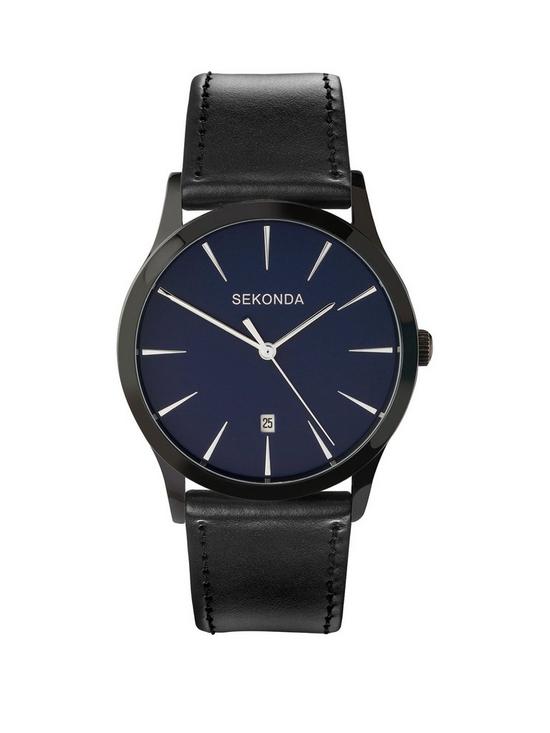 front image of sekonda-mens-oslo-black-leather-strap-with-blue-dial-watch