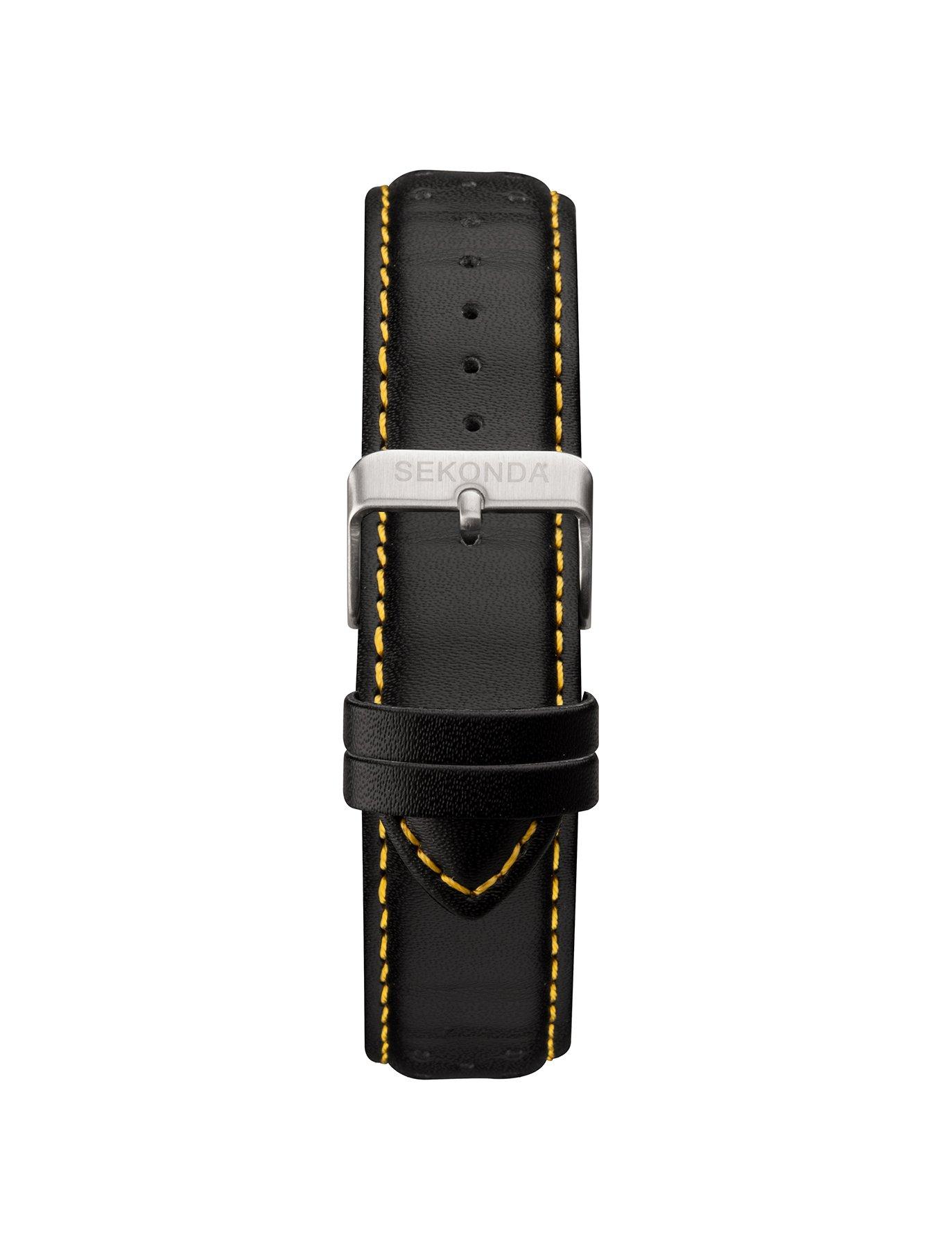  image of sekonda-mens-velocity-black-leather-upper-strap-with-yellow-dial-watch