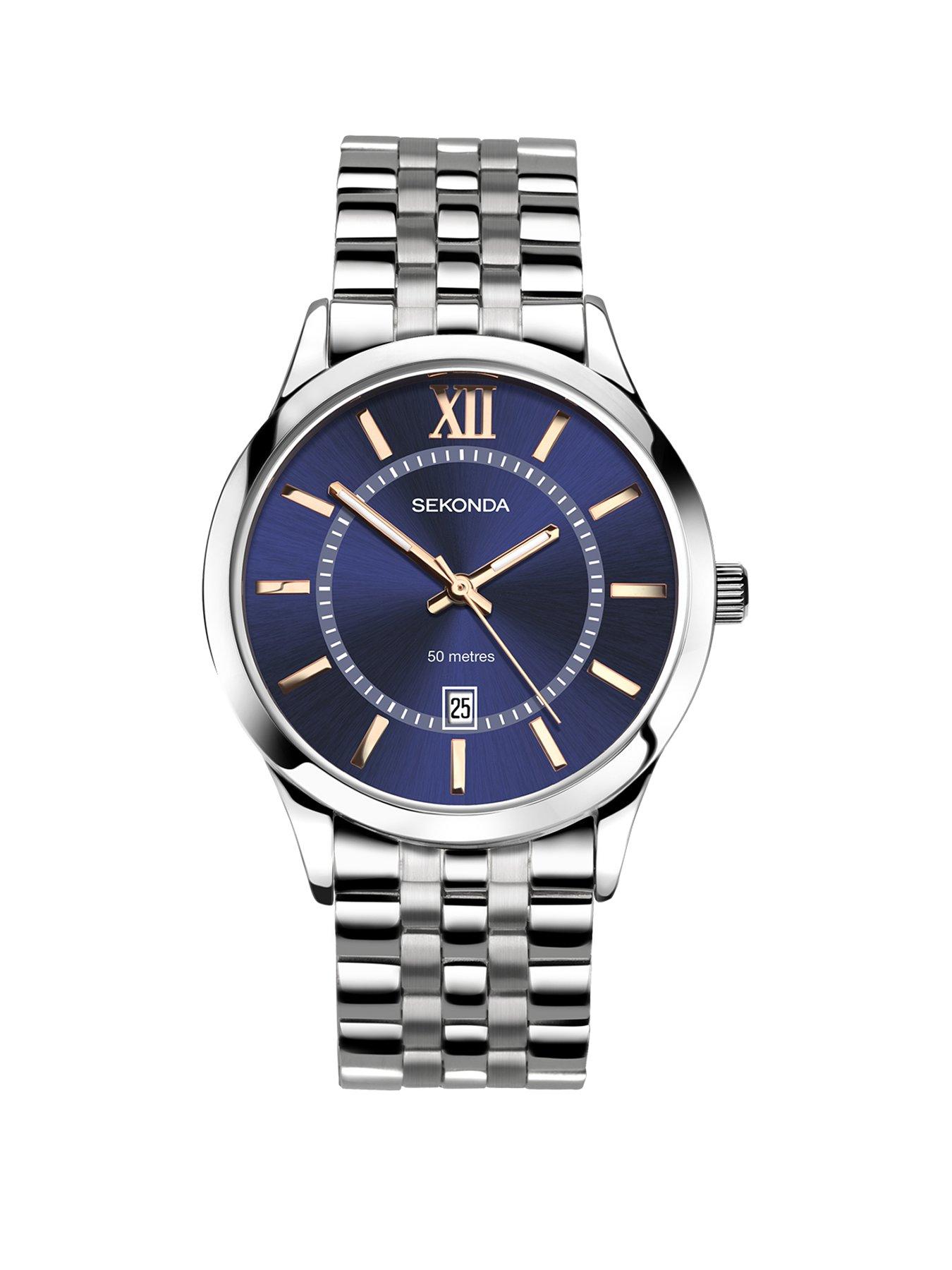 undefined Men's Silver Stainless Steel Bracelet with Blue Dial Watch