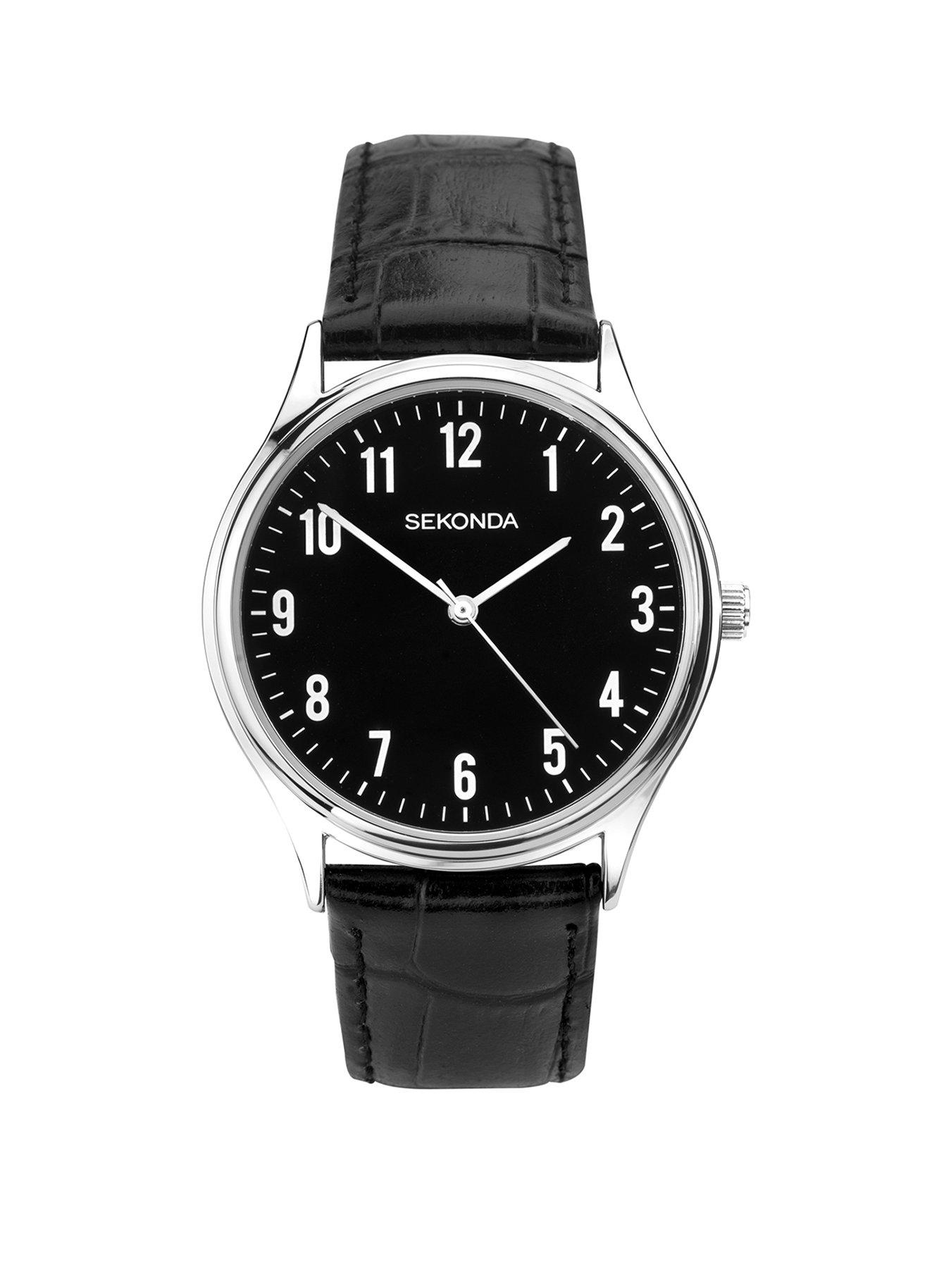 undefined Men's Easy Reader Black Leather Upper Strap with Black Dial Watch
