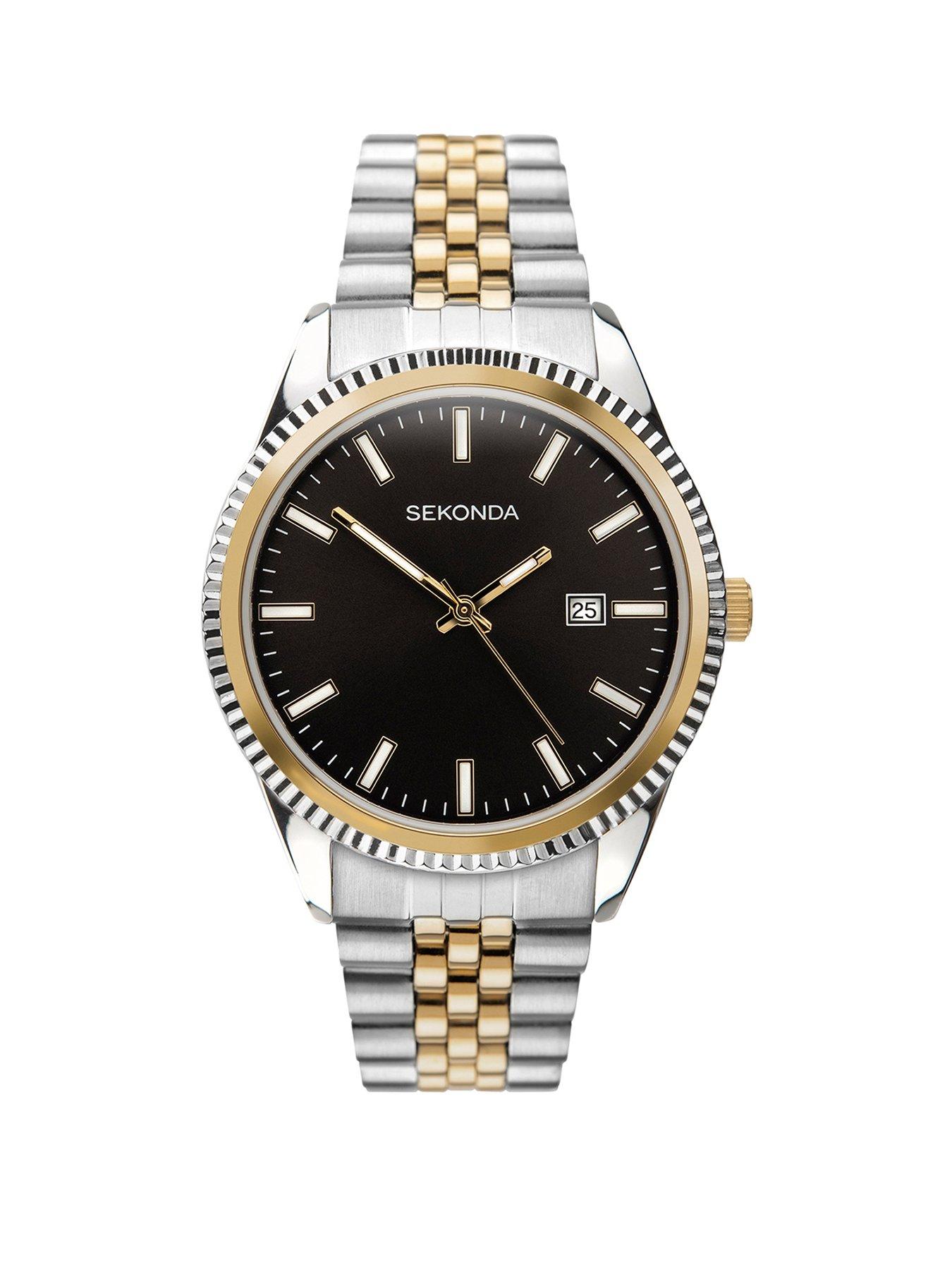 undefined Men's King Two Tone Stainless Steel Bracelet with Black Dial Watch