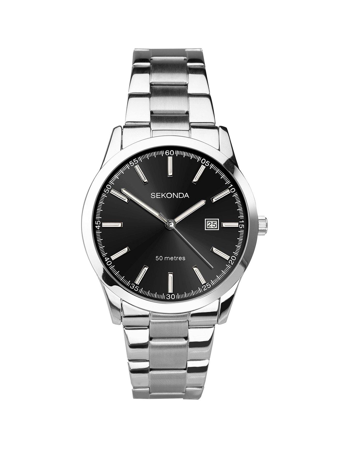 Black dial silver 2025 stainless steel strap watch