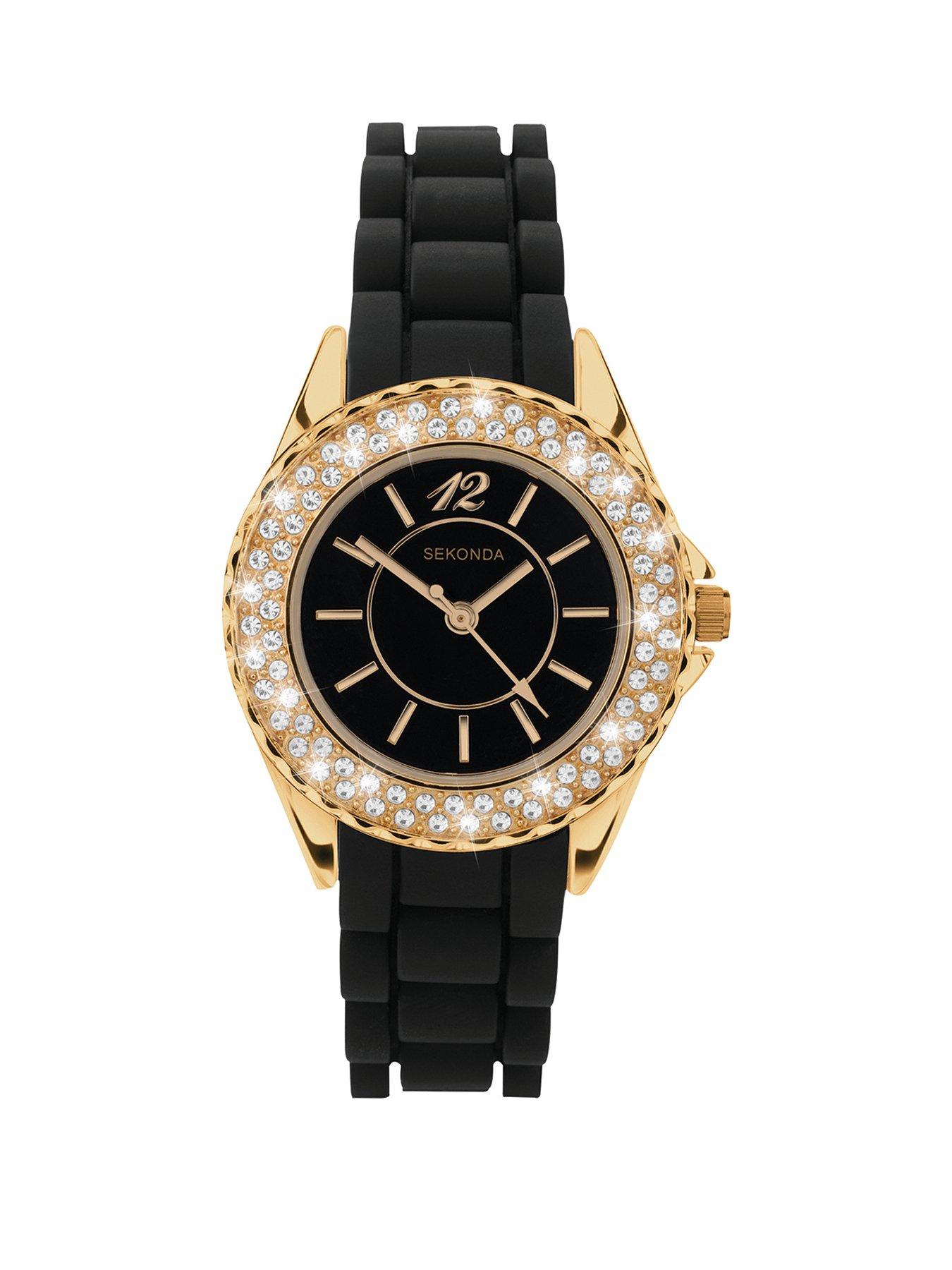 undefined Ladies Black Silicone Strap with Black Dial Watch
