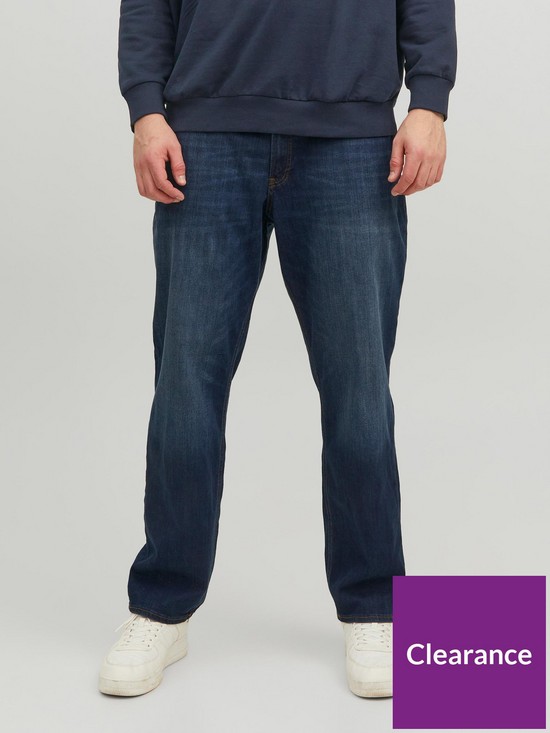 front image of jack-jones-plus-mike-regular-tapered-fit-jeans-dark-wash