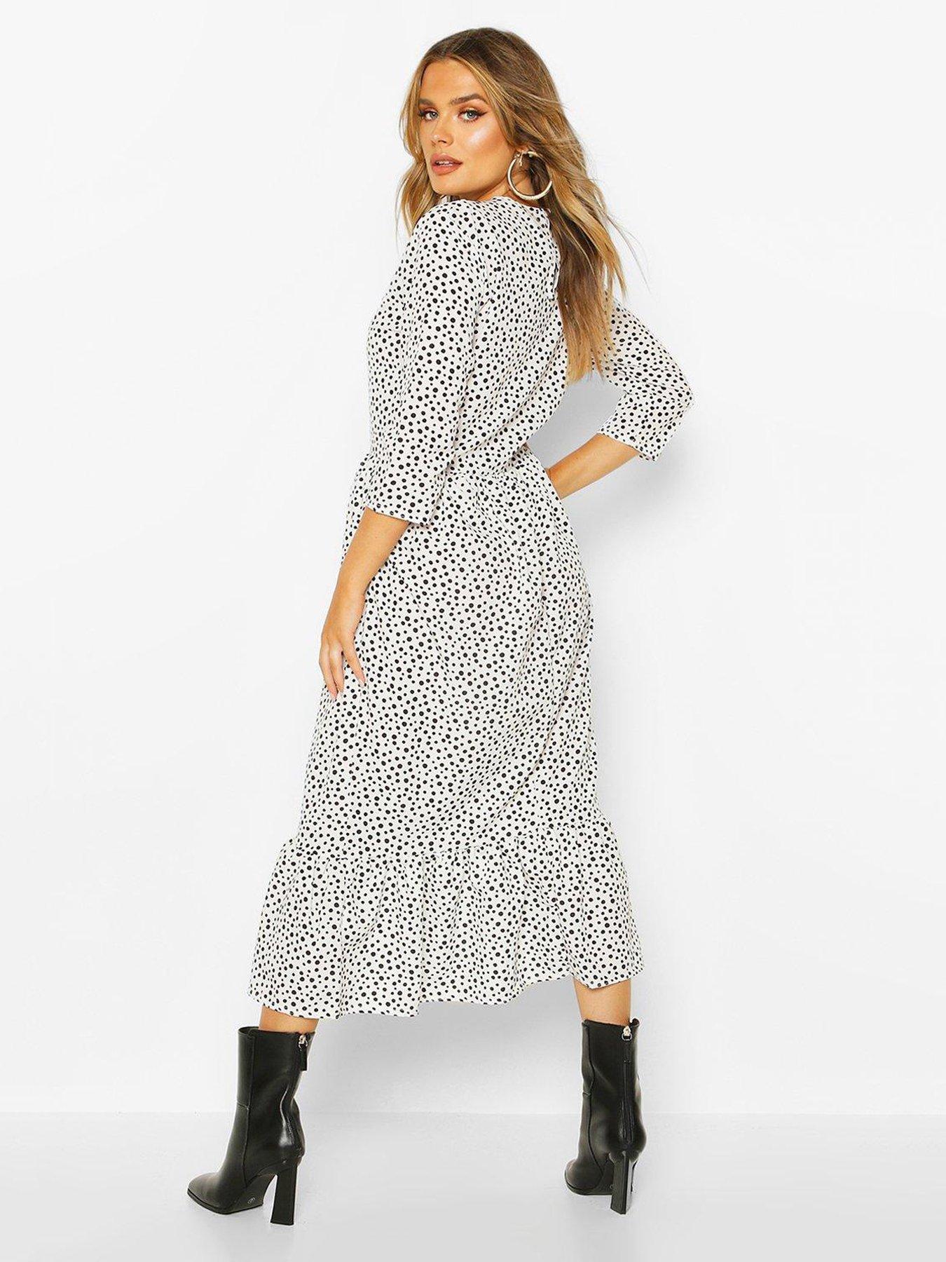 Boohoo black store polka dot dress