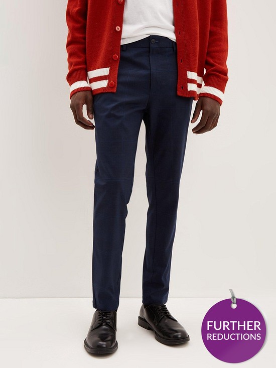 front image of burton-menswear-london-skinny-tonal-check-trousers-navy