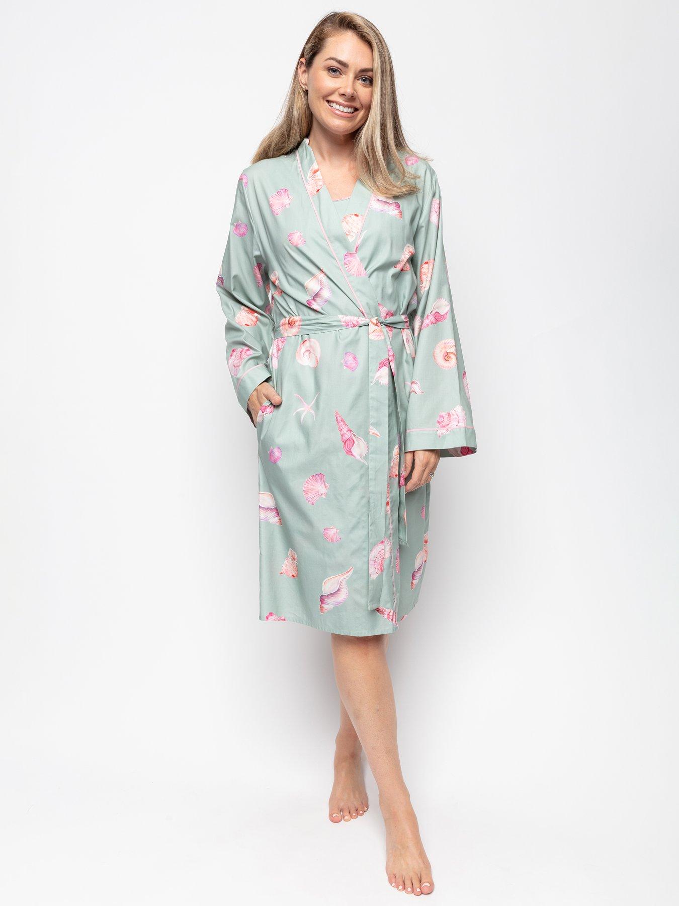 Cyberjammies Coral Mint Green Shell Print Short Dressing Gown