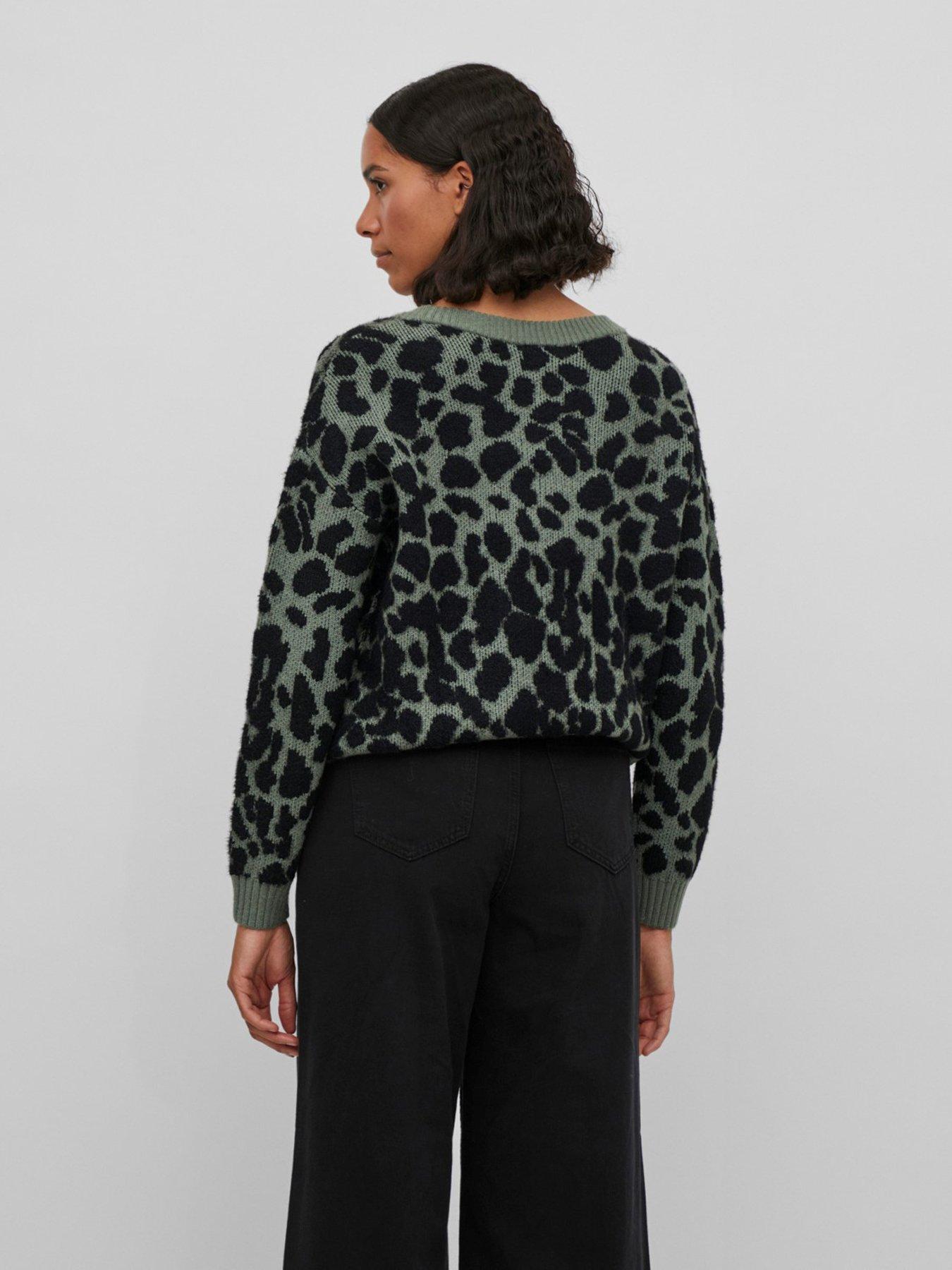 stillFront image of vila-leopard-print-knitted-jumper-greenblack