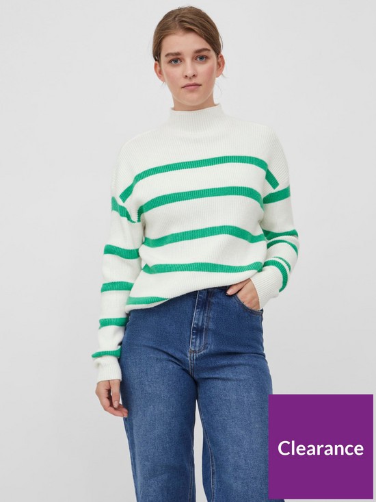 front image of vila-mock-neck-rib-knit-jumper-whitegreen