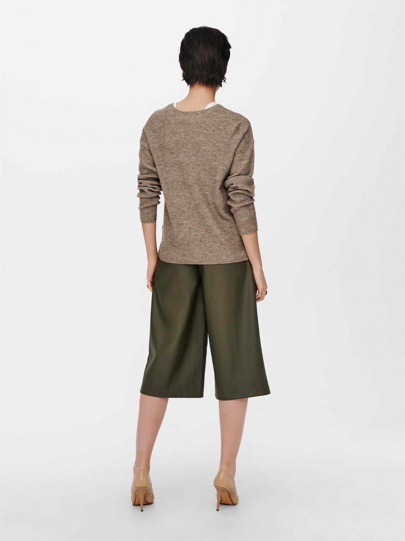  image of only-camilla-v-neck-pullover-knitted-jumper-brown