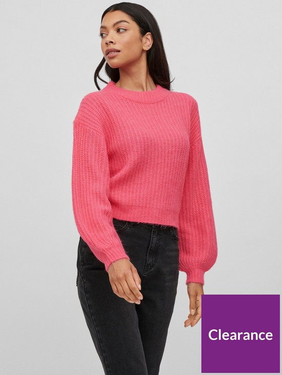 front image of vila-felo-knitted-jumper-pink