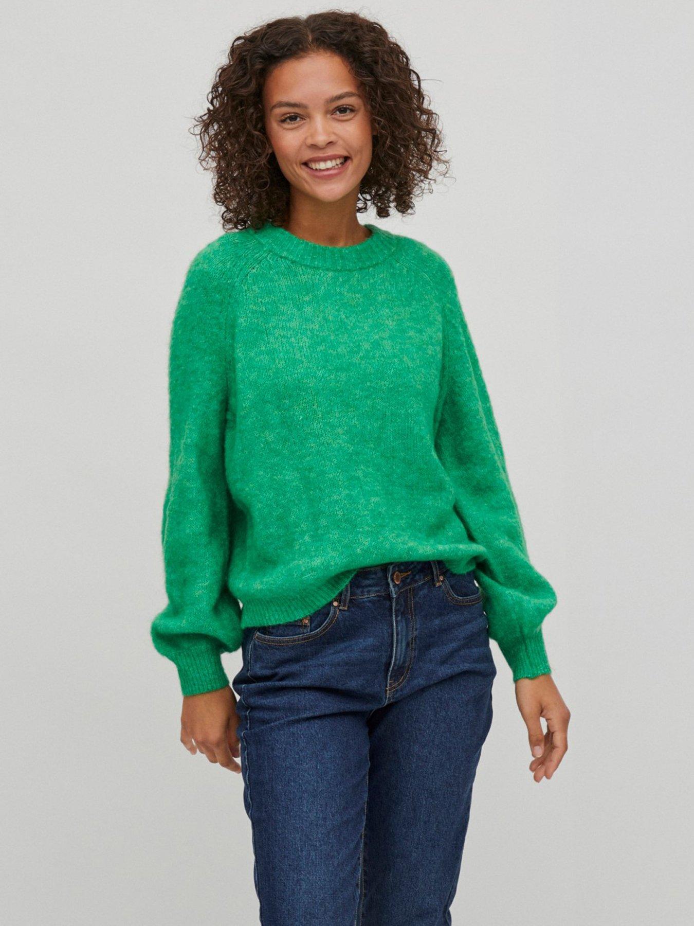 front image of vila-jamina-knitted-jumper-green