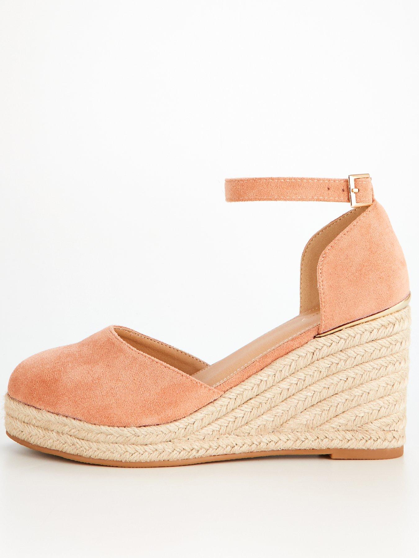 Pink closed toe discount wedges