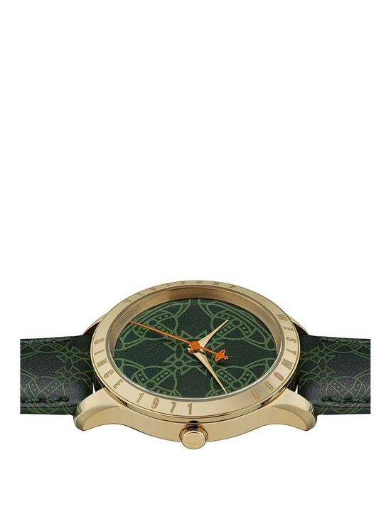 stillFront image of vivienne-westwood-berkeley-ladies-quartz-watch-with-green-dial-green-leather-strap