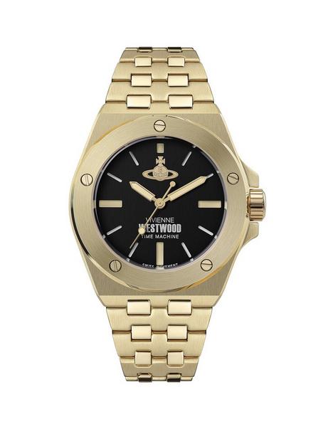 vivienne-westwood-leamouth-unisex-quartz-watch-with-black-dial-gold-stainless-steel-bracelet