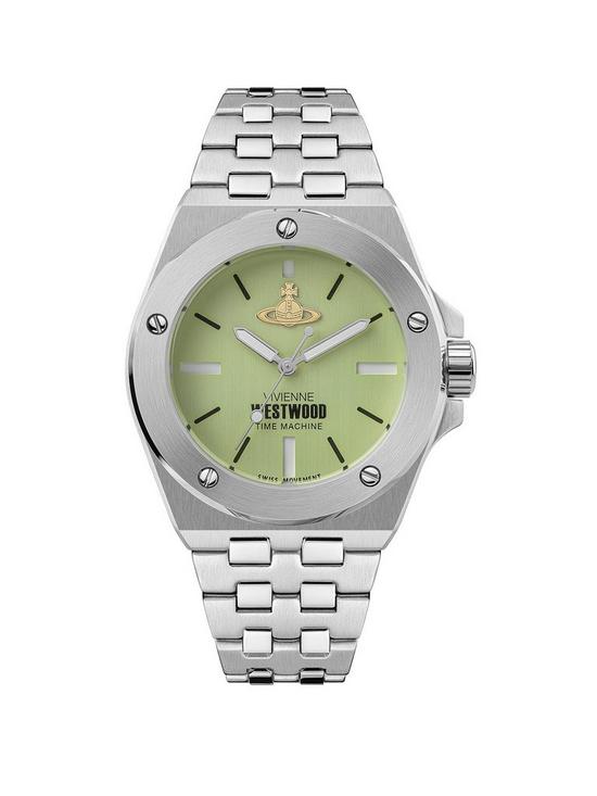 front image of vivienne-westwood-leamouth-unisex-quartz-watch-with-green-dial-stainless-steel-bracelet